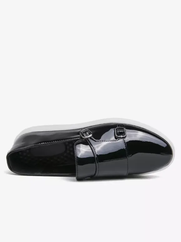 Mens Monk Loafer Double Strap Slip On Patent Leather Casual Comfortable Shoes Flat Dress Walking Shoes Comfort Penny Loafers Sneakers Dress Shoes