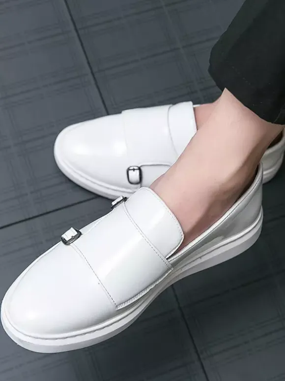 Mens Monk Loafer Double Strap Slip On Patent Leather Casual Comfortable Shoes Flat Dress Walking Shoes Comfort Penny Loafers Sneakers Dress Shoes