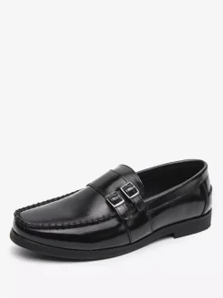 Men's Monk Loafers Comfortable Side Buckle Slip-On PU Leather Loafer Shoes