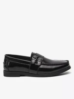 Men's Monk Loafers Comfortable Side Buckle Slip-On PU Leather Loafer Shoes