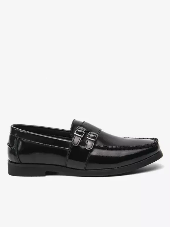 Men's Monk Loafers Comfortable Side Buckle Slip-On PU Leather Loafer Shoes