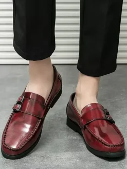Men's Monk Loafers Comfortable Side Buckle Slip-On PU Leather Loafer Shoes