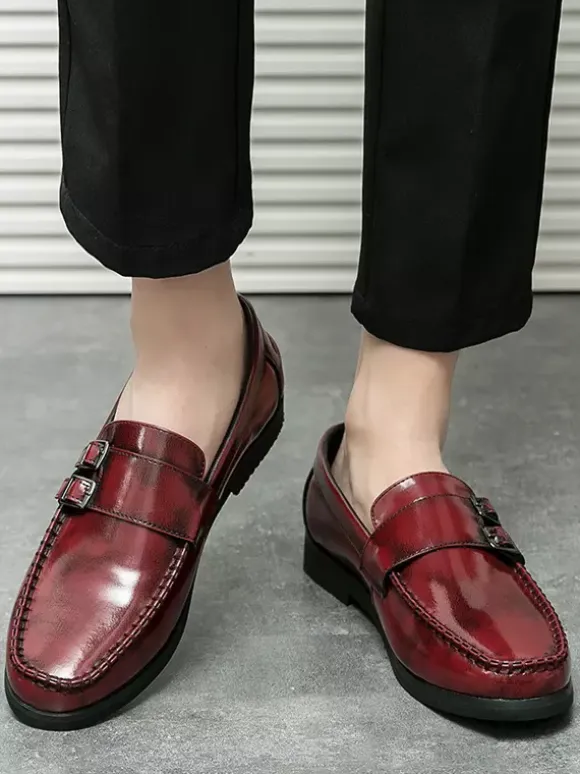 Men's Monk Loafers Comfortable Side Buckle Slip-On PU Leather Loafer Shoes