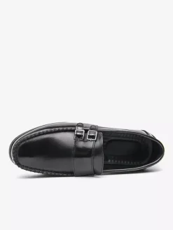 Men's Monk Loafers Comfortable Side Buckle Slip-On PU Leather Loafer Shoes