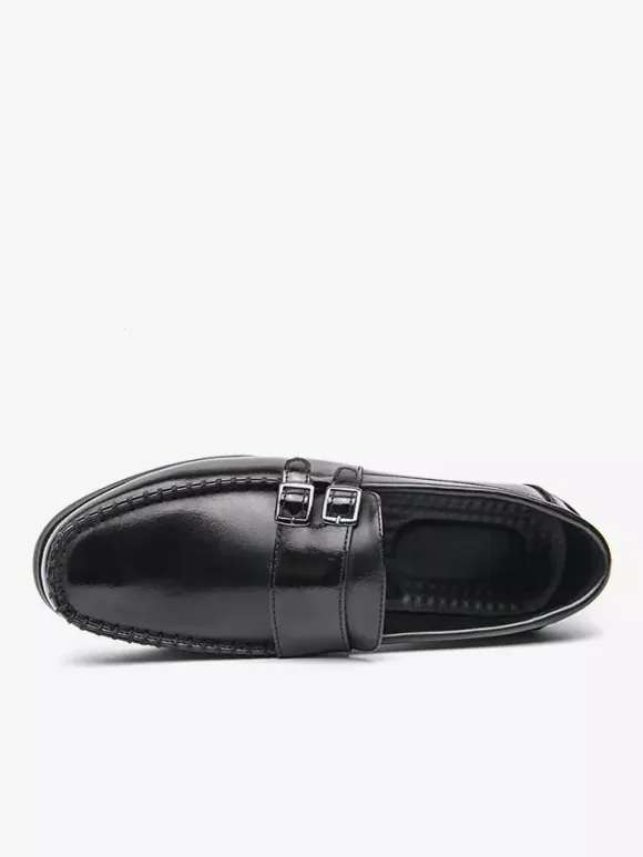 Men's Monk Loafers Comfortable Side Buckle Slip-On PU Leather Loafer Shoes