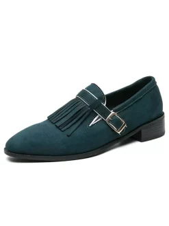 Mens Monk Loafer Shoes Strap Adjustable Artwork Round Toe Polyester Mens Loafer Shoes