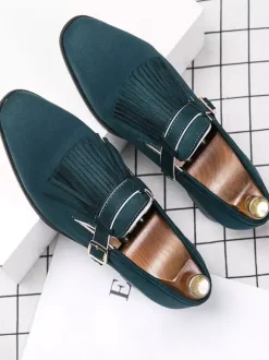 Mens Monk Loafer Shoes Strap Adjustable Artwork Round Toe Polyester Mens Loafer Shoes