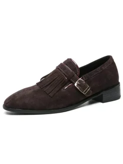 Mens Monk Loafer Shoes Strap Adjustable Artwork Round Toe Polyester Mens Loafer Shoes