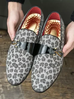 Mens Monk Loafers Slip-on Penny Shoes Fashion Breathable White Beaded Formal Wear Casual Shoes