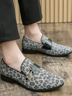 Mens Monk Loafers Slip-on Penny Shoes Fashion Breathable White Beaded Formal Wear Casual Shoes