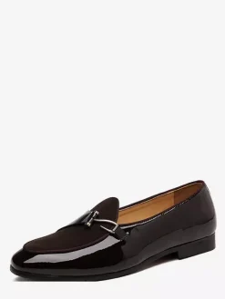 Mens Monk Loafers Slip On Pointed Toe Metal Decor Flat With Shoes Block Heel Patent Penny Shoes
