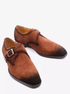 Mens Monk Shoes Suede Pointed-Toe Dress Shoes Trendy Matte Leather Slip-On Loafers