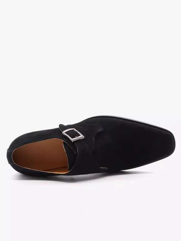 Mens Monk Shoes Suede Pointed-Toe Dress Shoes Trendy Matte Leather Slip-On Loafers