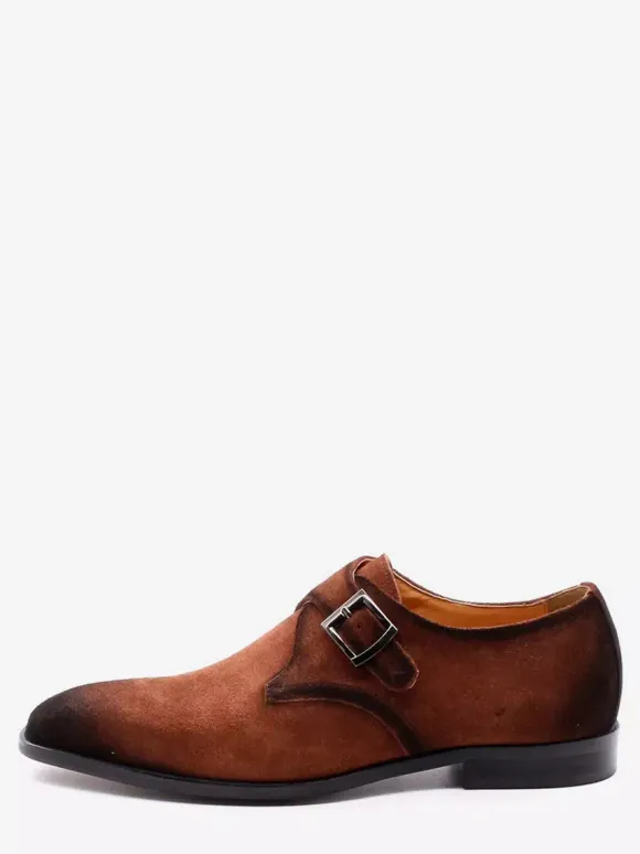 Mens Monk Shoes Suede Pointed-Toe Dress Shoes Trendy Matte Leather Slip-On Loafers