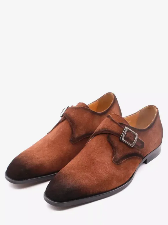 Mens Monk Shoes Suede Pointed-Toe Dress Shoes Trendy Matte Leather Slip-On Loafers