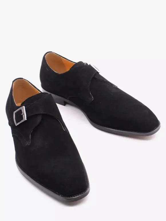 Mens Monk Shoes Suede Pointed-Toe Dress Shoes Trendy Matte Leather Slip-On Loafers