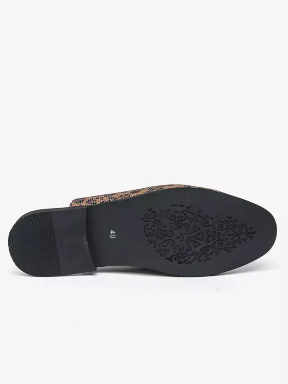 Men's Mule Loafers Leopard Round Toe Metal Detail Backless Shoes