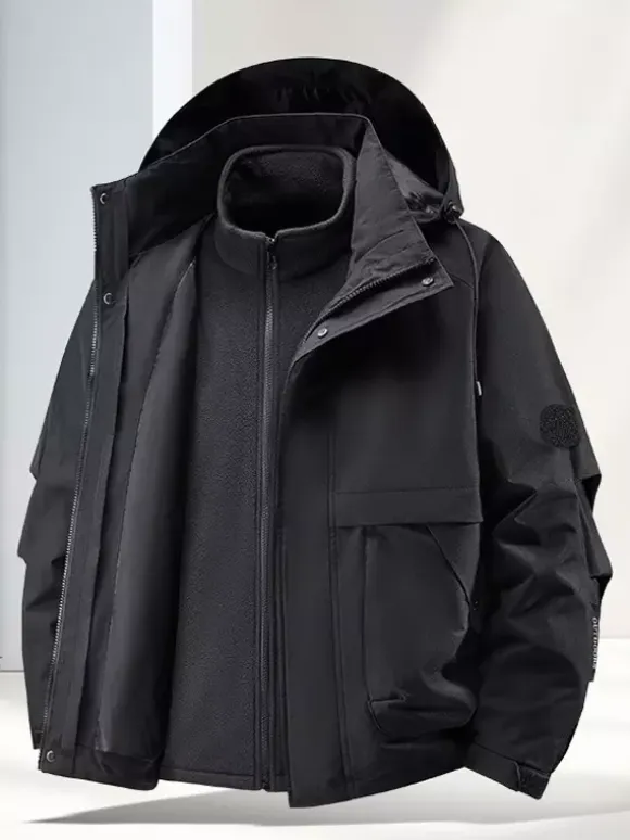 Men’s Outdoor Couple’s Jacket Detachable Hood Windproof And Waterproof 2 Piece Set