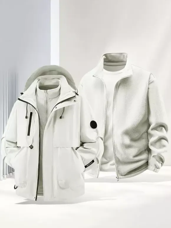 Men’s Outdoor Couple’s Jacket Detachable Hood Windproof And Waterproof 2 Piece Set