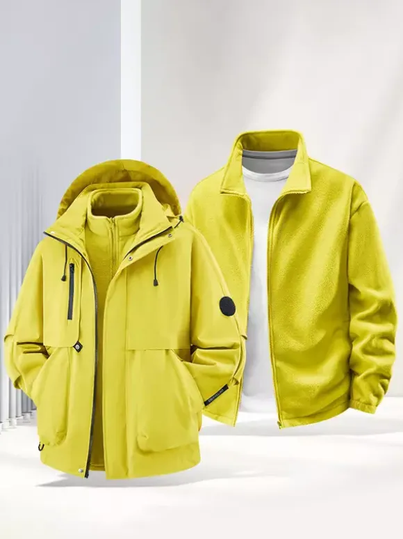 Men’s Outdoor Couple’s Jacket Detachable Hood Windproof And Waterproof 2 Piece Set