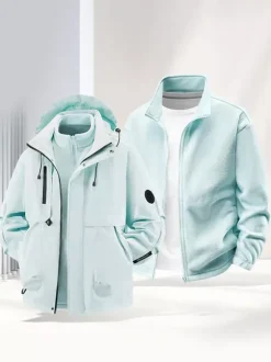 Men’s Outdoor Couple’s Jacket Detachable Hood Windproof And Waterproof 2 Piece Set