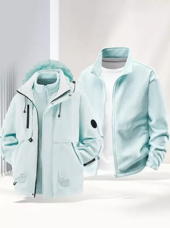 Men’s Outdoor Couple’s Jacket Detachable Hood Windproof And Waterproof 2 Piece Set
