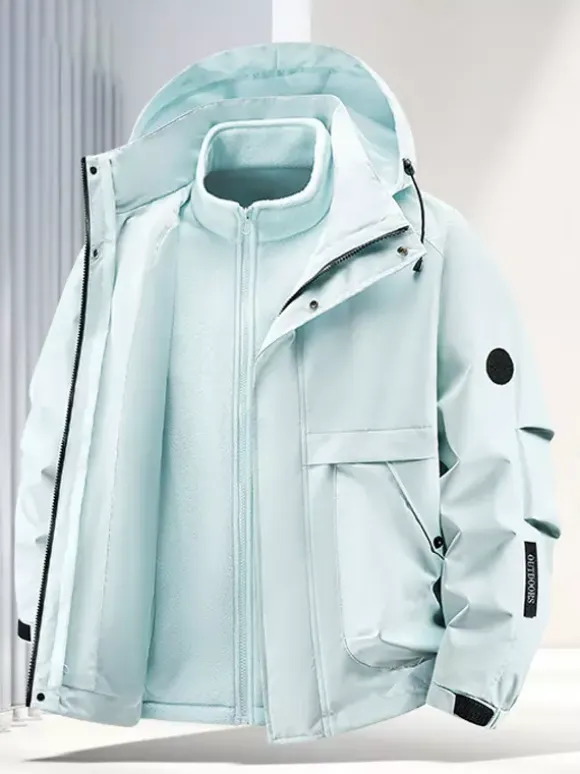 Men’s Outdoor Couple’s Jacket Detachable Hood Windproof And Waterproof 2 Piece Set