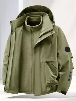 Men’s Outdoor Couple’s Jacket Detachable Hood Windproof And Waterproof 2 Piece Set