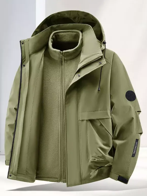 Men’s Outdoor Couple’s Jacket Detachable Hood Windproof And Waterproof 2 Piece Set