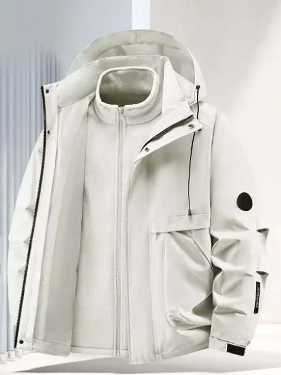 Men’s Outdoor Couple’s Jacket Detachable Hood Windproof And Waterproof 2 Piece Set