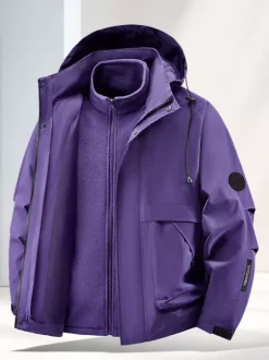 Men’s Outdoor Couple’s Jacket Detachable Hood Windproof And Waterproof 2 Piece Set