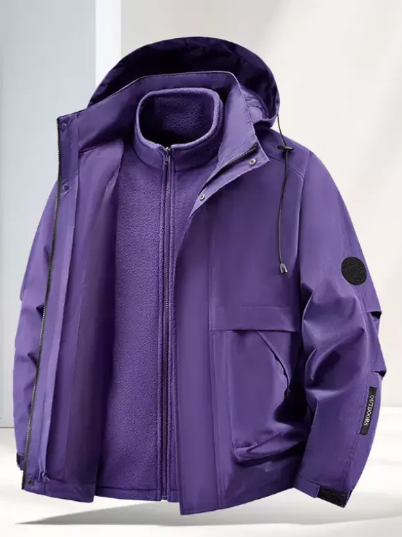 Men’s Outdoor Couple’s Jacket Detachable Hood Windproof And Waterproof 2 Piece Set