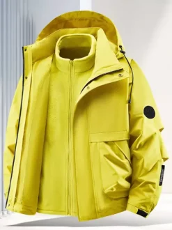Men’s Outdoor Couple’s Jacket Detachable Hood Windproof And Waterproof 2 Piece Set