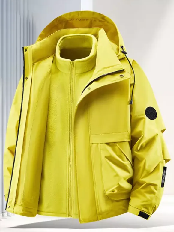 Men’s Outdoor Couple’s Jacket Detachable Hood Windproof And Waterproof 2 Piece Set