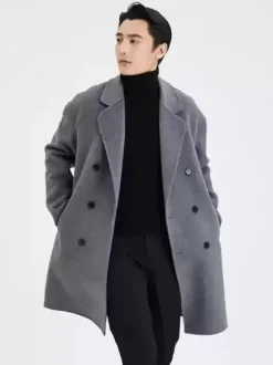 Men's Oversized Coats Turn Down Collar Lapel Woolen Coat
