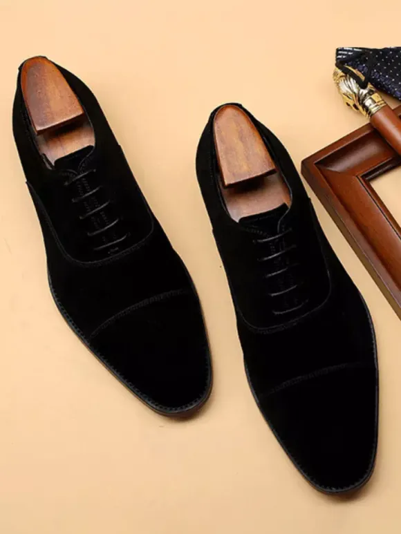 Men's Oxford Shoes Cowhide Round Toe Lace Up Formal Dress Shoes