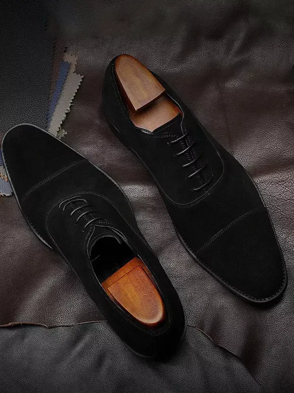 Men's Oxford Shoes Cowhide Round Toe Lace Up Formal Dress Shoes