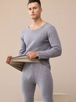 Men’s 2 Pack Crew Neck Winter Fleece Heated Thermal Underwear Set For Couples