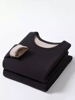 Men’s 2 Pack Crew Neck Winter Fleece Heated Thermal Underwear Set For Couples