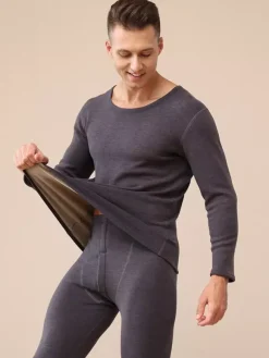 Men’s 2 Pack Crew Neck Winter Fleece Heated Thermal Underwear Set For Couples