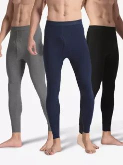 Men’s Pants Slim Fit Lightweight Cotton Solid Color Single Piece Long John