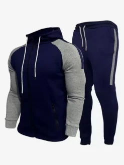 Men's Patchwork Cardigan Hooded Sweatshirt Casual Sports Suit