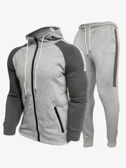 Men's Patchwork Cardigan Hooded Sweatshirt Casual Sports Suit