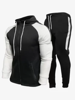 Men's Patchwork Cardigan Hooded Sweatshirt Casual Sports Suit