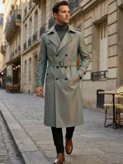 Men's Pea Coat Double Breasted Khaki Fashion Overcoat