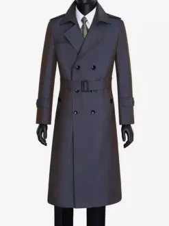 Men's Pea Coat Double Breasted Khaki Fashion Overcoat