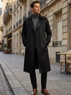 Men's Pea Coat Double Breasted Khaki Fashion Overcoat