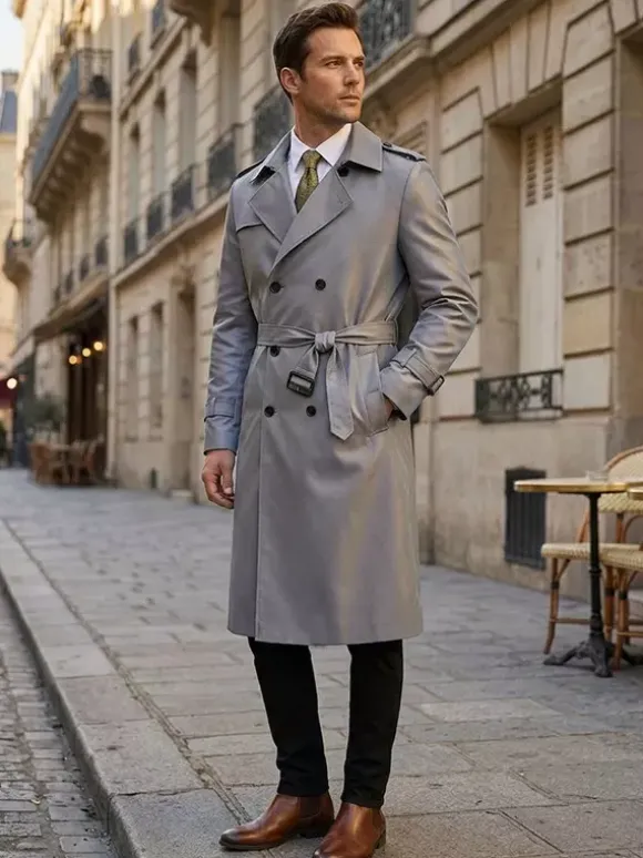 Men's Pea Coat Double Breasted Khaki Fashion Overcoat