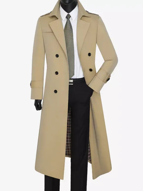 Men's Pea Coat Double Breasted Khaki Fashion Overcoat