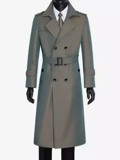 Men's Pea Coat Double Breasted Khaki Fashion Overcoat